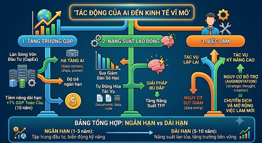 Tác Động Của Trí Tuệ Nhân Tạo Đến Tăng Trưởng GDP, Năng Suất Lao Động Và Việc Làm